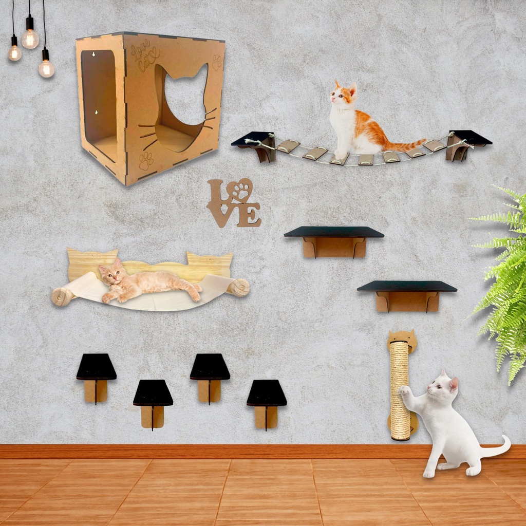 Kit Acessorios Playground Gatos Pe as Nicho Gato Rede Cama Arranhador 