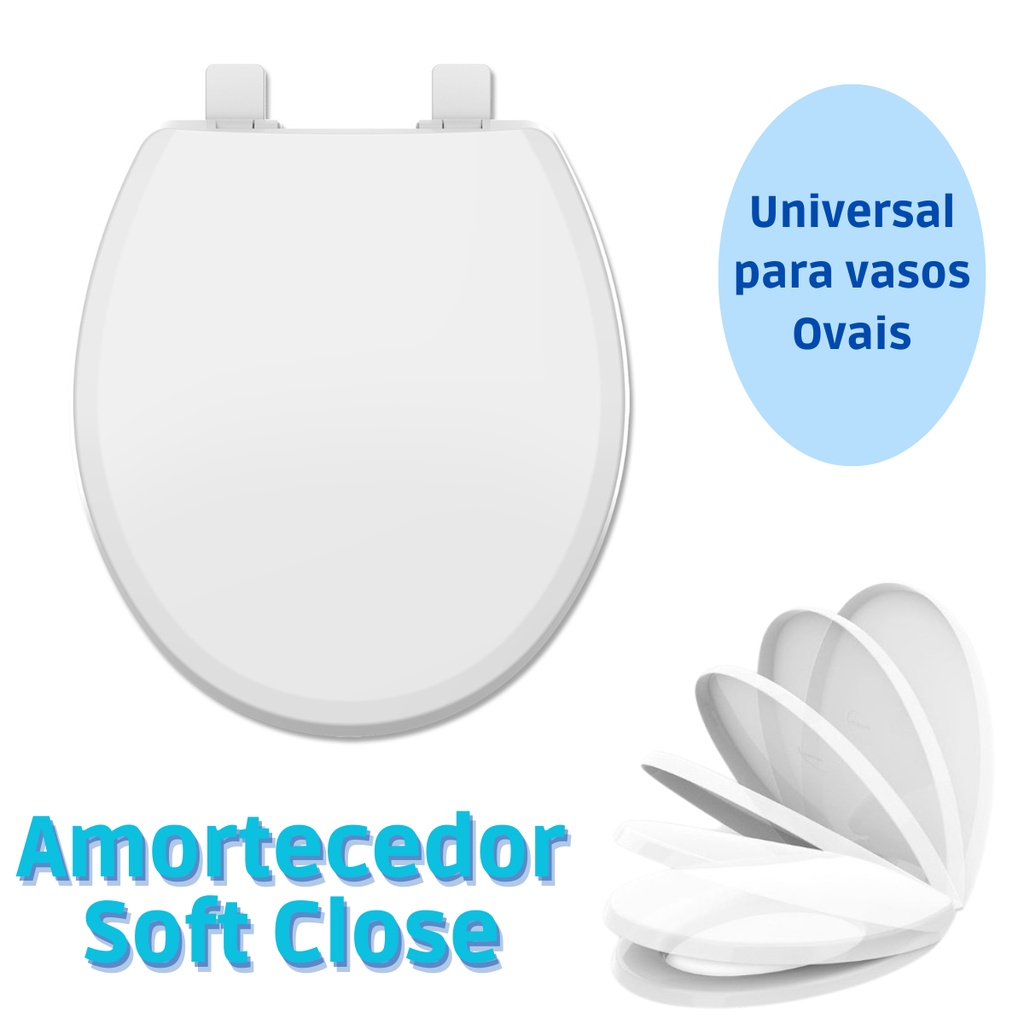 Assento Tampa Vaso Oval Universal Solution Soft close Amortecedor Branco Icasa Deca Incepa Celite