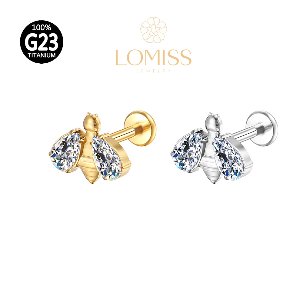 Piercing Helix Conch Labret Titânio PVD Zircônia Abelha 《Lomiss semijoias》 em Oferta na Shopee