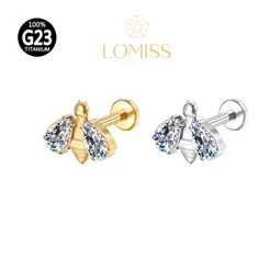 Piercing Helix Conch Labret Titânio PVD Zircônia Abelha 《Lomiss semijoias》