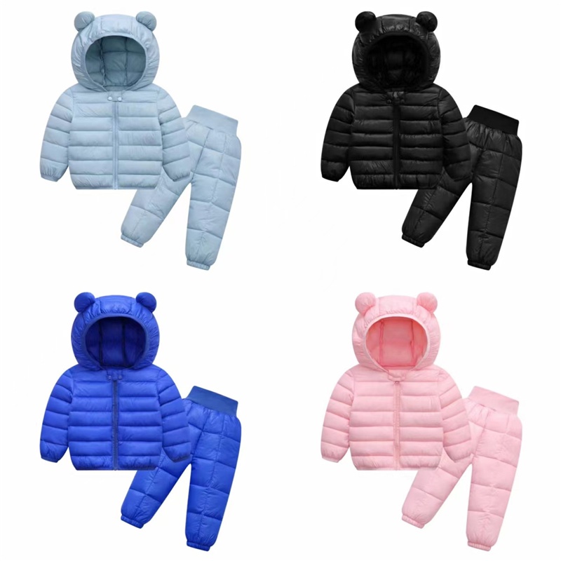 Outono Inverno Meninas Fato De Casacos Com Capuz + Calças 2Pcs Conjuntos De Roupas De Menino 1-5 Anos