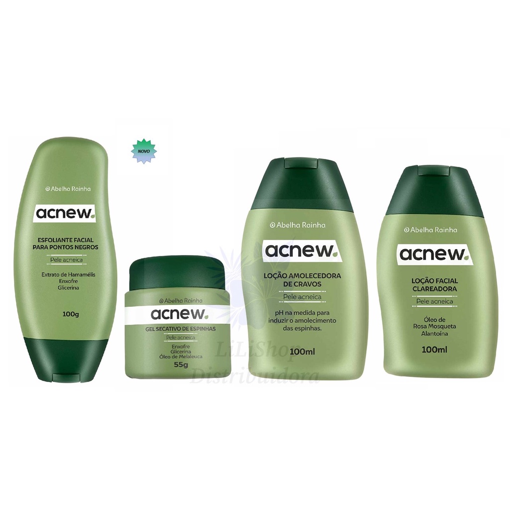 Kit Acnew Esfoliante + Loção Clareadora + Amolecedora + Secativo de Cravos Abelha Rainha