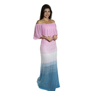 Vestido Chá Revelação De Grávida Azul E Rosa Vestidos Longo De Tricô Rendado Vestido Chá de Bebê Gemêos, Menino ou Menina Chá Revelação