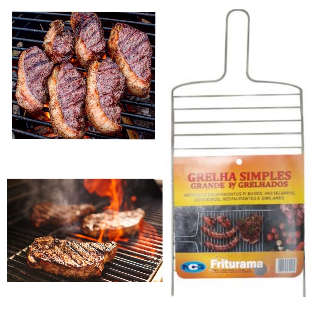 GRELHA PARA CHURRASCO EM AÇO  SIMPLES LARGURA 25 CM COMPRIMENTO 38 CM