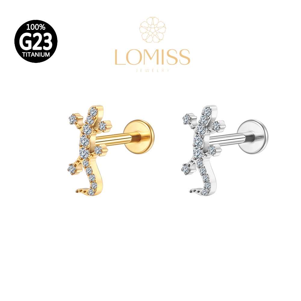 Piercing Orelha Labret Titânio Lagarto Zircônia《Lomiss semijoias》 em Oferta na Shopee