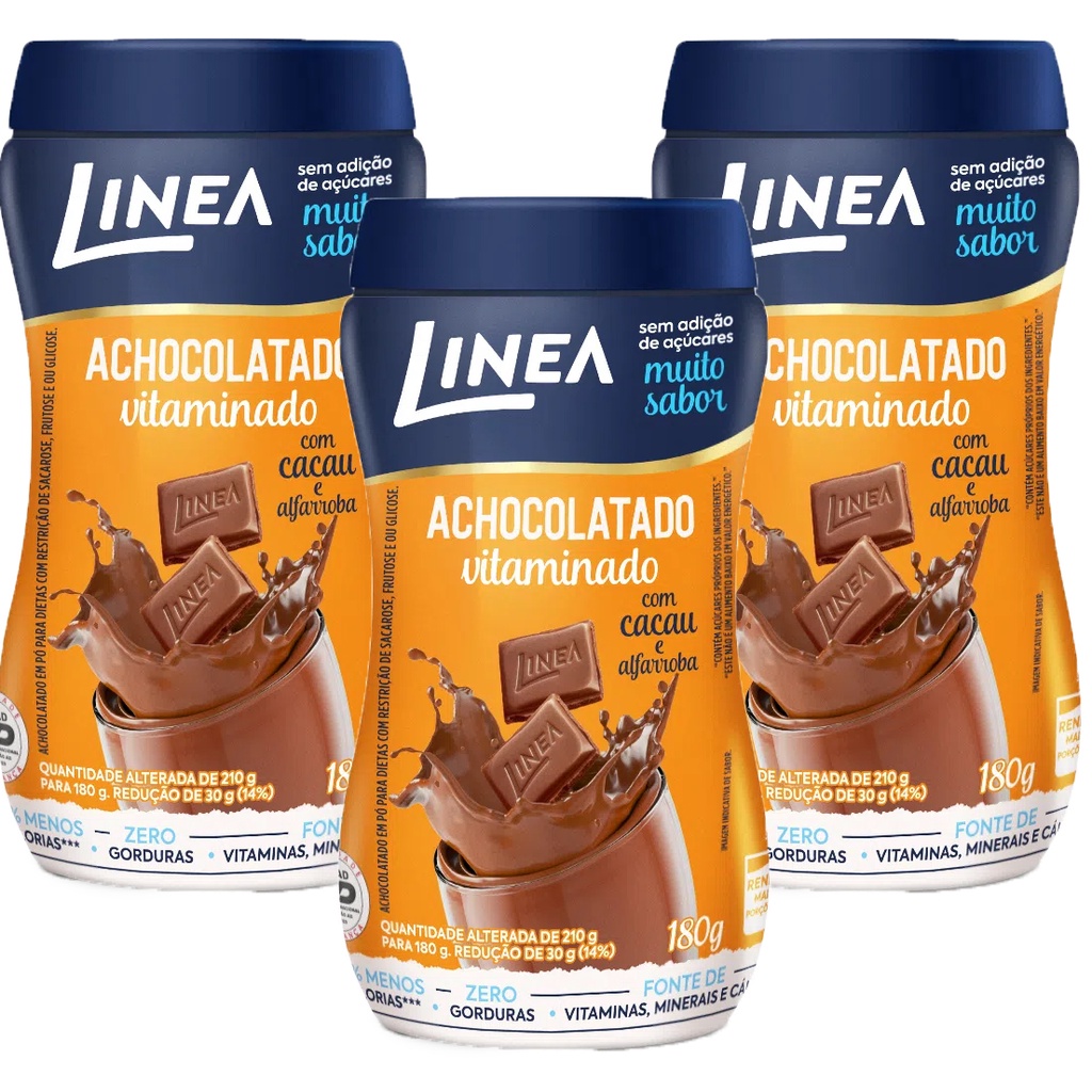 Kit 3 Achocolatado Zero Açúcar Linea Sucralose 180 gramas Diet