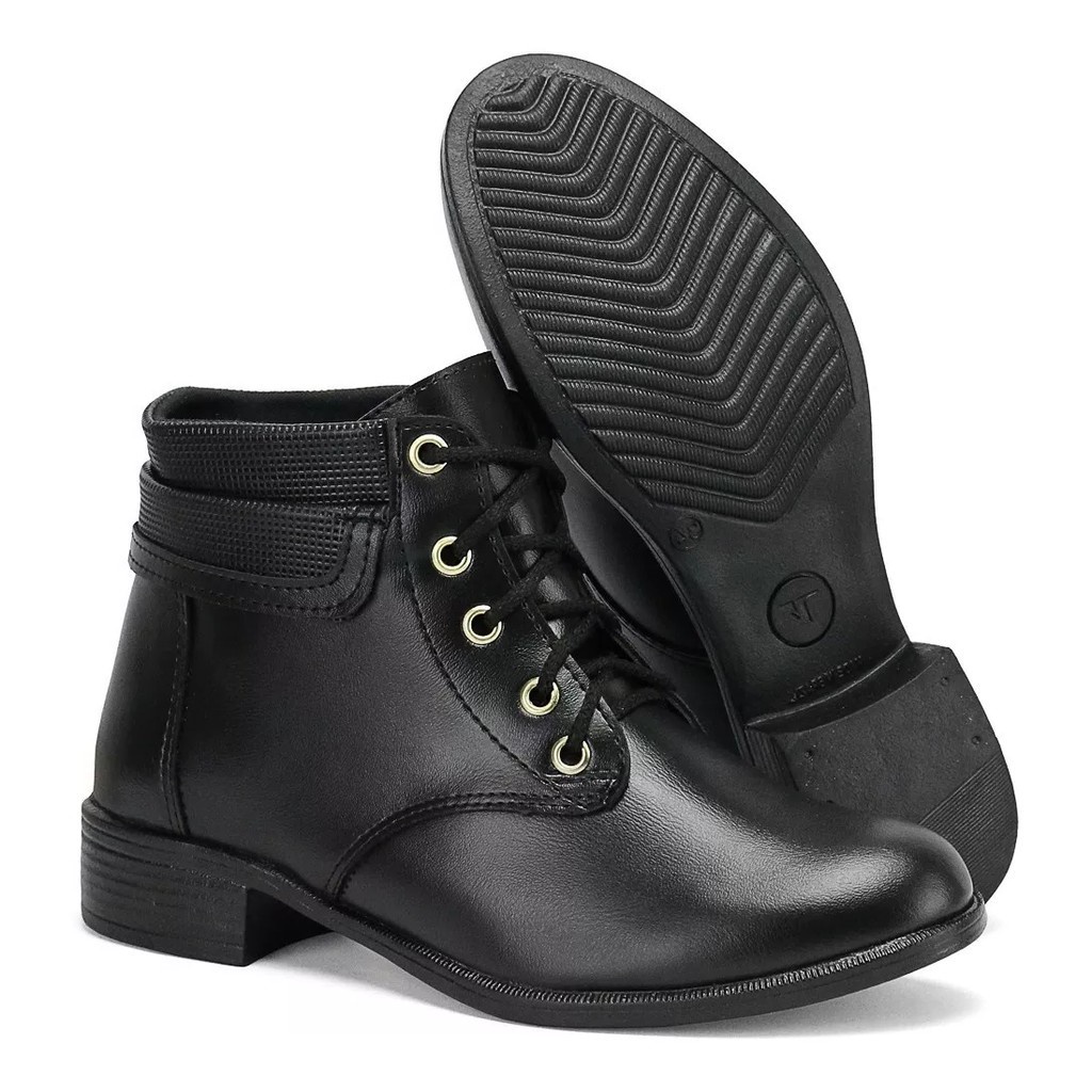Bota Feminina Coturno Cano Baixo Curto Botinha Preta Salto | Shopee Brasil
