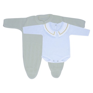 Macacão de Tricô Para Bebê Com Body Com Gola Bordada em Oferta na Shopee