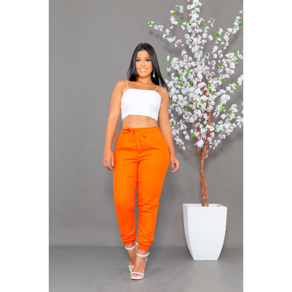 Calça Jogger Feminina Linho Com Bolso Cordão Tendência BLOGUEIRINHA em Oferta na Shopee