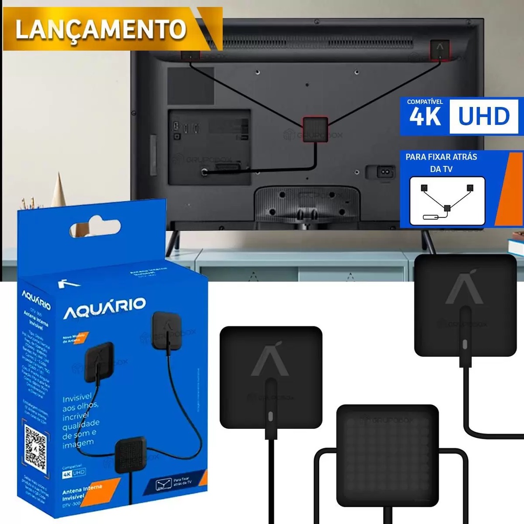 Antena Interna Invisível de TV Digital HDTV 4K - AQUÁRIO - DTV-300 em Oferta na Shopee