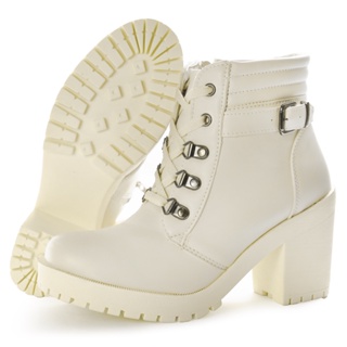 Bota Cuturno Cano Alto Tratorada Salto 8,5CM Confortável Off White em Oferta na Shopee