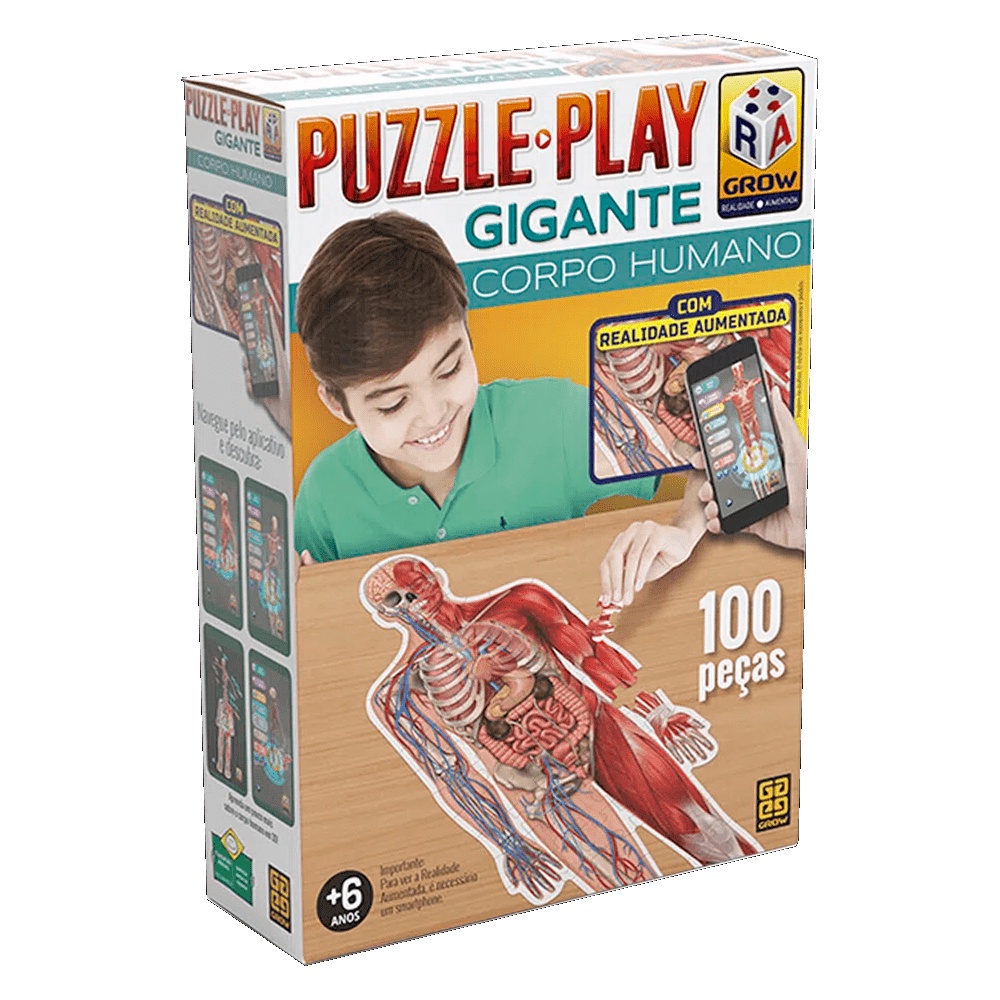 Quebra Cabeça de 100 Peças Play Gigante Corpo Humano - Grow 3636 - Mom & Baby