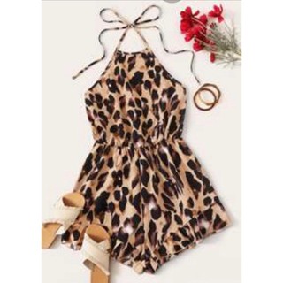 LUKABOUTIQUE - macaquinho animal print, meia costas nua com elástico na cintura, cor marrom claro, tamanho G.