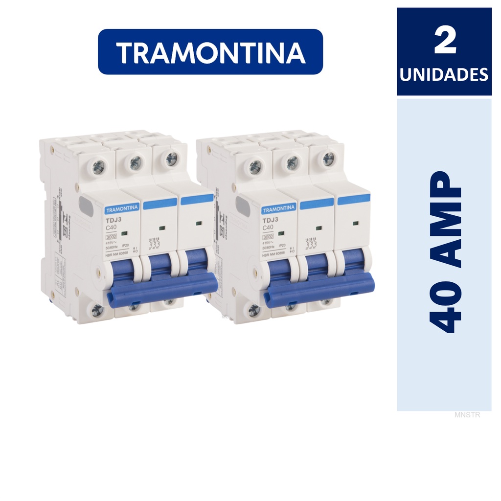 Kit Com 2x Disjuntor Tripolar 40A Curva C 3P 3kA DIN Tramontina ( Trifásico ) TDJ3-3C40