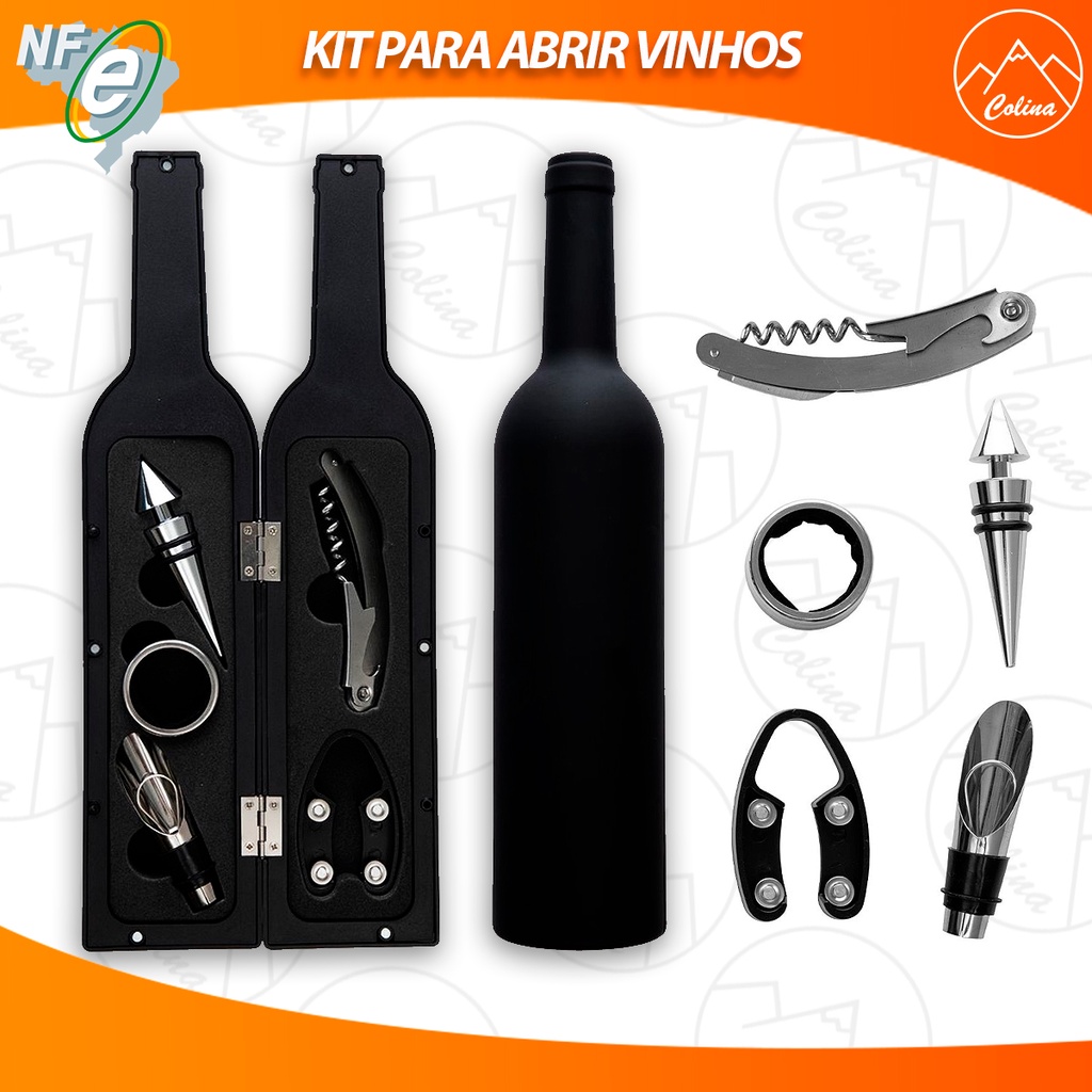 Kit Acessórios Para Abrir Vinho 5 Peças Com Garrafa Inox em Oferta na Shopee