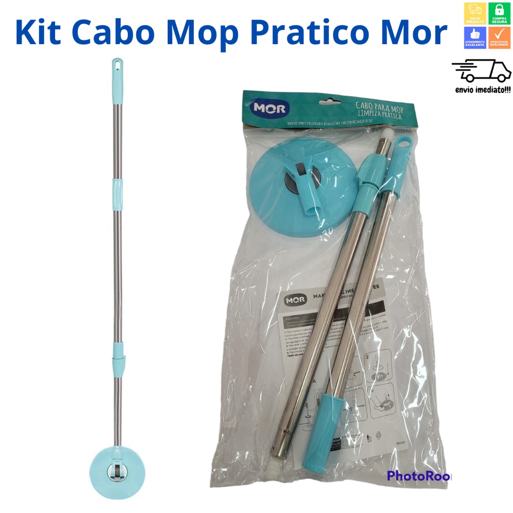 Kit Cabo Extensor Com Base Esfregão Mop Limpeza Prática Mor