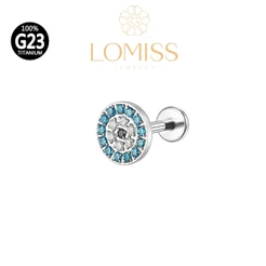 Piercing Helix Conch Labret Titânio redondo Zircônia Azul《Lomiss semijoias》