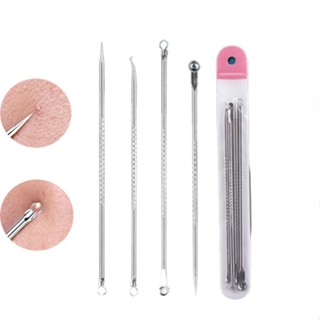 Kit 4 Pçs Acne Espinha Extrator De Cravos Profissional Removedor de Ponta Dupla com Pinça/Extrator/Agulha para Salão