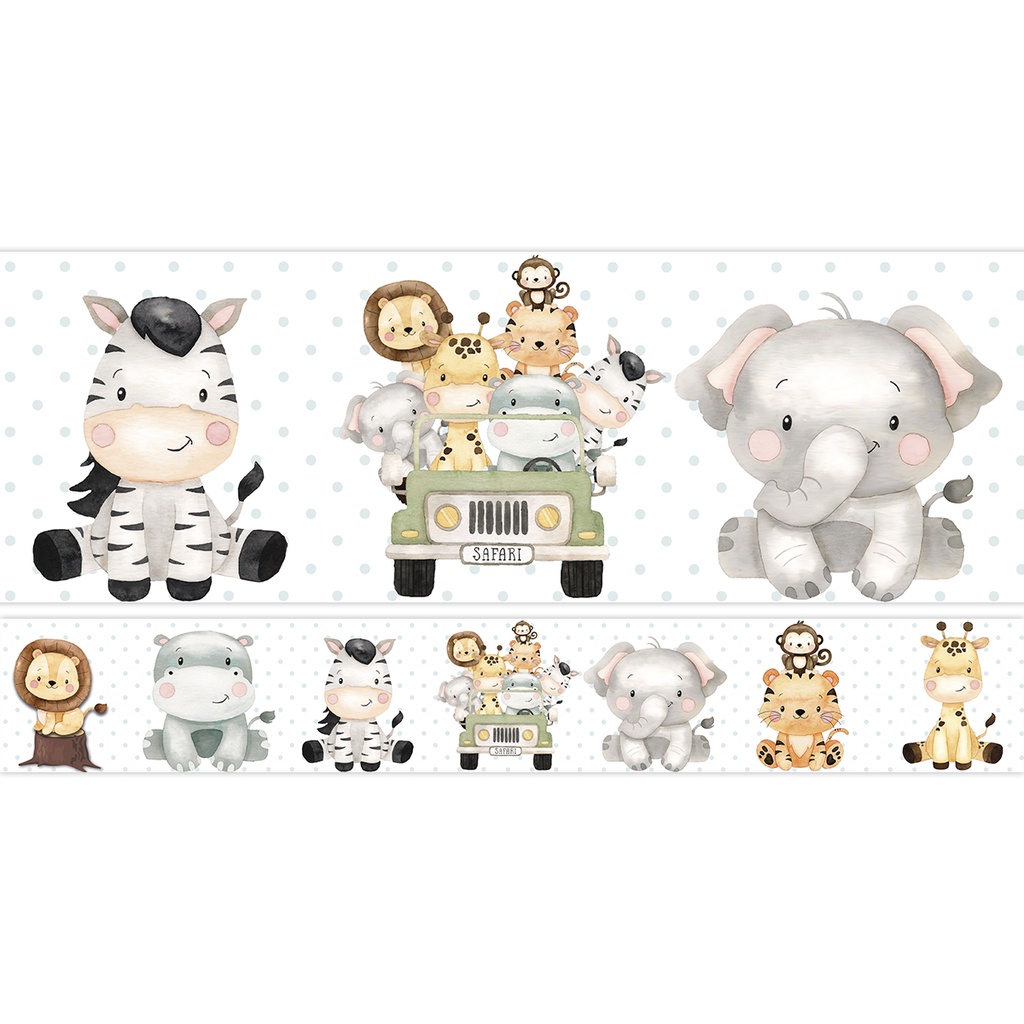 Kit 10 Faixas Adesivas Decorativas Safari Decoração Quarto Infantil Bebê Menino