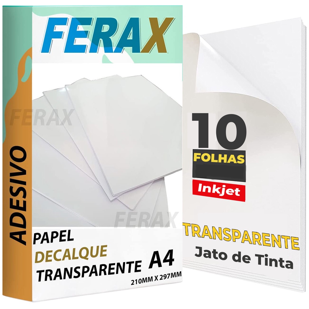 10 Papel Decalque Adesivo Gomado para Impressora Jato de Tinta, impressão transfer copo, caneca, vidro, velas, plástico, madeira, metal, tatuagem