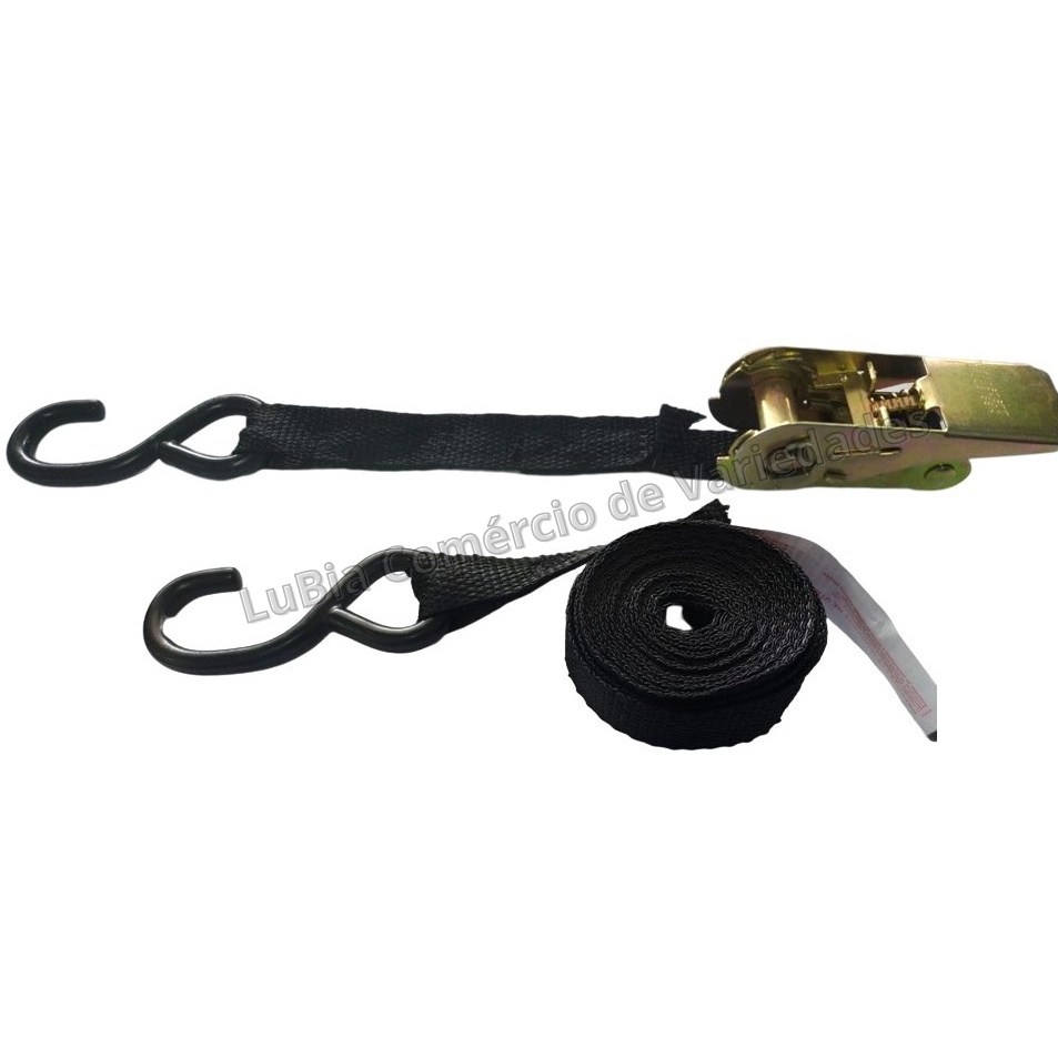 Kit de Amarração de Cargas com Catraca, Cinta e Ganchos 2,5mt x 25mm Suporta até 450KG