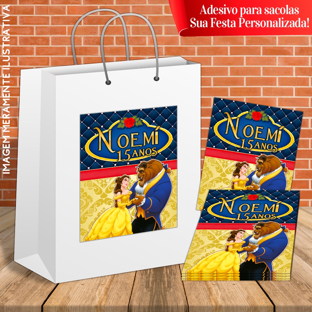 10 Adesivos Personalizados Para Sacolas A Bela e a Fera