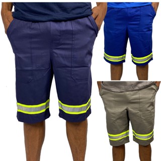 Bermuda REFORÇADA de Brim Faixa Refletivo Uniforme Profissional de Trabalho Sinalização Para Industria Pedreiro Eletricista Soldador Construção Serralheiro