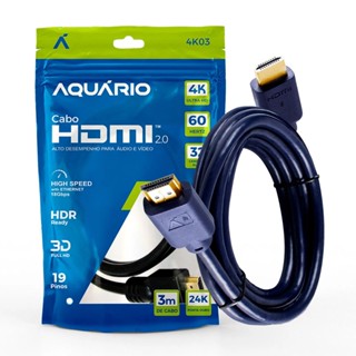Cabo HDMI 2.0 4K de 3 metros 2160p Ultra HD HDR 3D Original Aquário 4K03