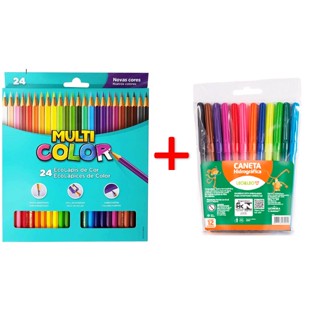 Lápis De Cor Multicolor 24 Cores + Canetinha Color 12 Cores em Oferta na Shopee
