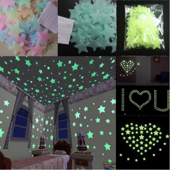 100 Pçs Adesivo de Estrela Colorida que Brilha no Escuro para Decoração de Casa/Adesivo Plástico Luminoso