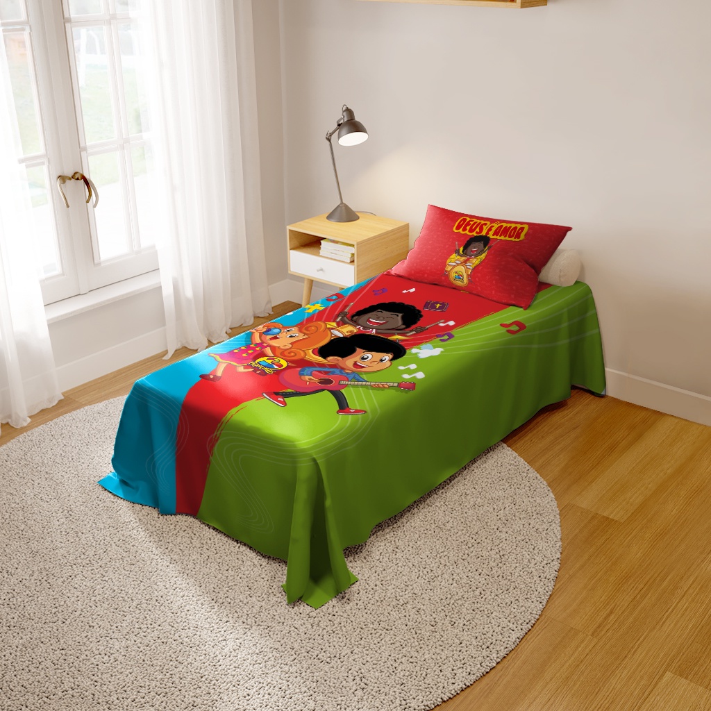 Jogo De Cama Infantil 2 Peças Lençol e Fronha Kids 3 Palavrinhas