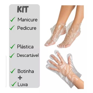 Kit manicure com luva e botinha descartáveis 100 unidades de cada item