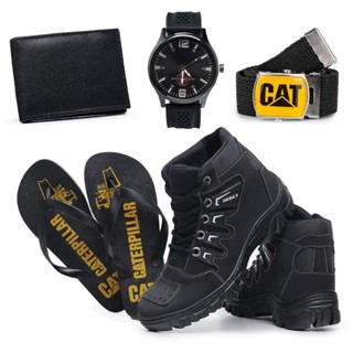 Bota Coturno Masculino Motociclista Militar Cano Médio + Cinto Relógio Carteira Chinelo