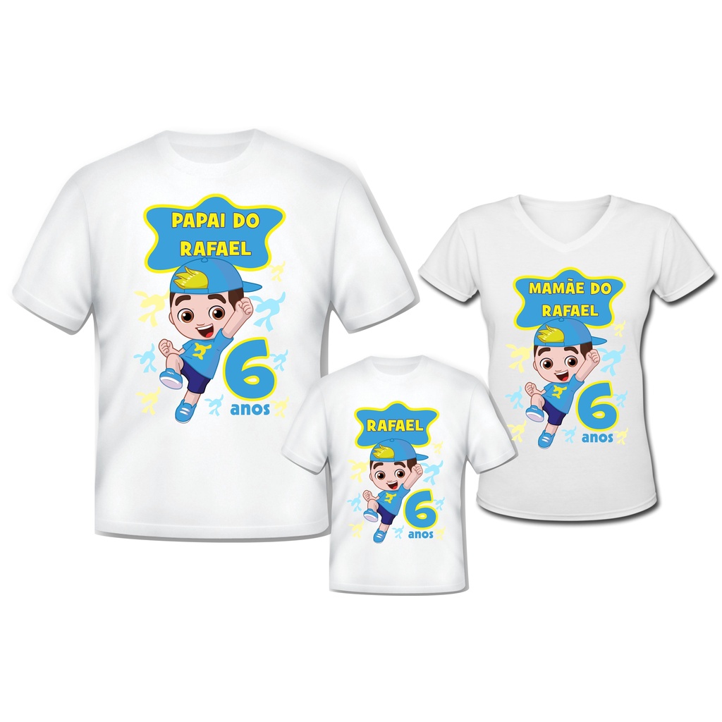 Kit 3 Camisa Personalizada - Tema Lucas Neto - Pai, Mãe e Filho