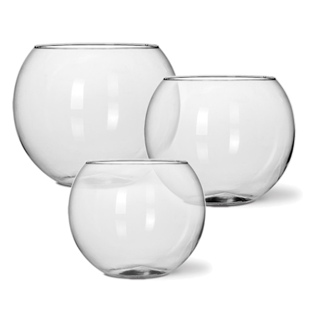 Trio Vaso Aquário Redondo Vidro Transparente Para Decoração 1/2/2,5 Litros De Mesa Sala Casamentos Buffet