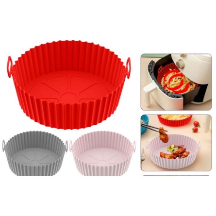 Cesto de Silicone Redondo Air Fryer e Forno Forma para Fritadeira Elétrica com Alça