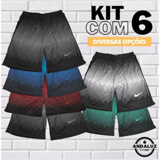 Kit com 6 Bermudas Shorts Dry Fit Masculino Futebol Academia Colorido Com Bolso
