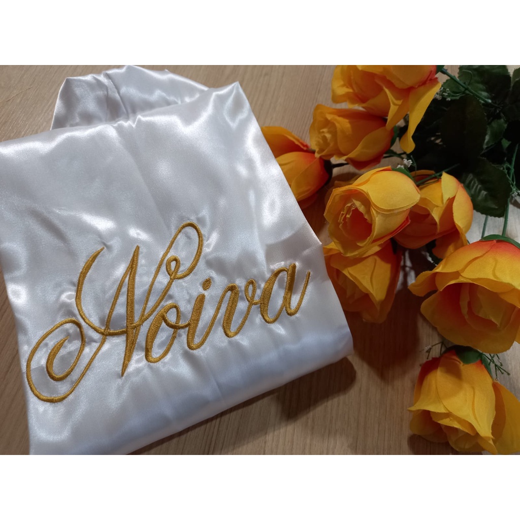 Robe bordado noiva cetim manga curta em Oferta na Shopee