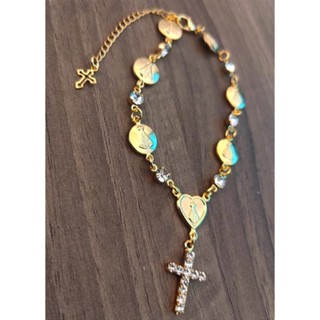 Pulseira de Nossa Senhora Aparecida com cruz de strass folheada a Ouro 18k