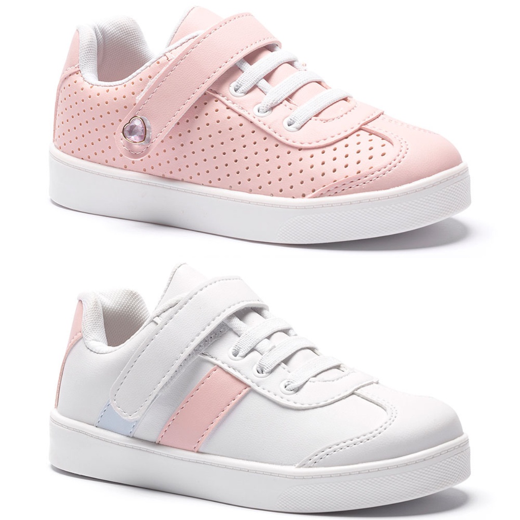 Kit 2 Pares Tênis Infantil Feminino Menina Tininha Casual Escolar