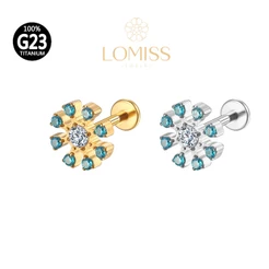 Piercing Helix Conch Labret Titânio PVD Flor Zircônia AZUL《Lomiss semijoias》