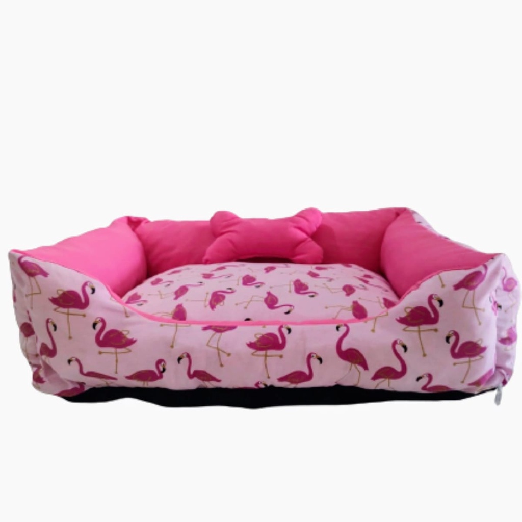 Cama Caminha Pet Cachorro/Gato Lavável 60x70 Porte Grande +Ossinho Flamingo Fundo Impermeavel