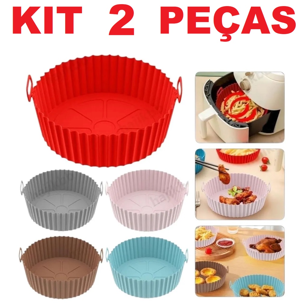 KIT 2 Forma De Silicone Para Air Fryer Forno Microondas Fritadeira Assadeira – Reutilizável Antiaderente Flexível