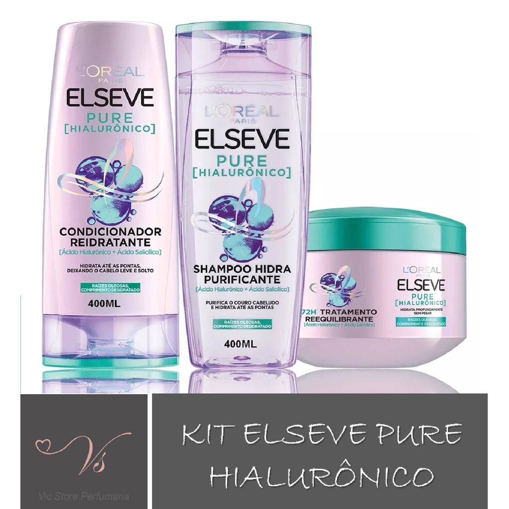 Kit Linha Elseve Pure Hialurônico (Shampoo + Condicionador 400ml e Máscara 300g)