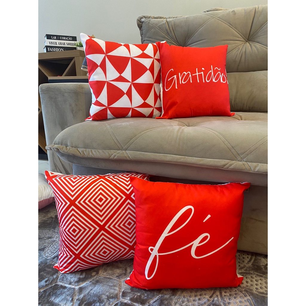 Kit 4 Capas de Almofadas Modernas 45x45 Almofada LFé e Gratidão Vermelho em Oferta na Shopee