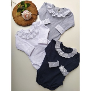 Body menina manga longa com renda na cor branca em Oferta na Shopee