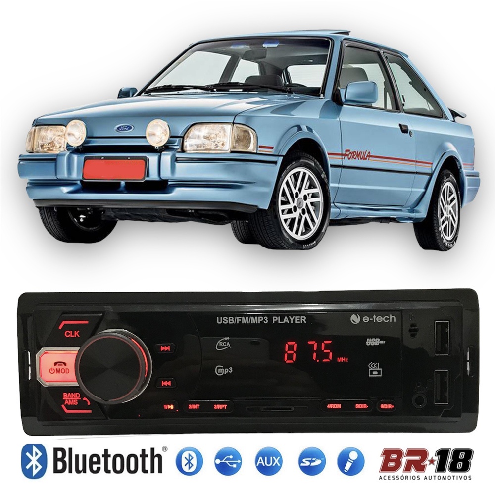 Radio Mp3 Som Automotivo Bluetooth Usb Card Sd Ford Escort