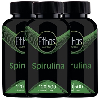 3 Spirulina Pura 360 Cápsulas - 500mg Ethos Nutrition