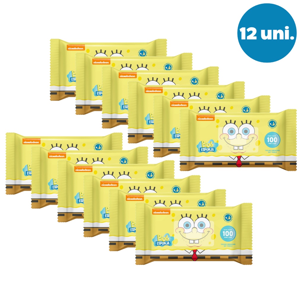 Kit 12 Pacotes Toalhinhas Umedecidas Bob Esponja 1200 Unidades  Revenda Barato