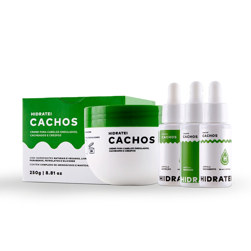 Kit Salão Em Casa Hidratei Cachos: 1 Creme Cachos + 1 Booster Tratamento + 1 Booster Definição + 1 Booster Nutrição - Beauty